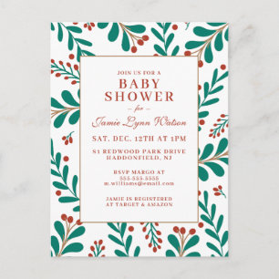 Postal BABY SHOWER   Navidades Mistletoe y Holly