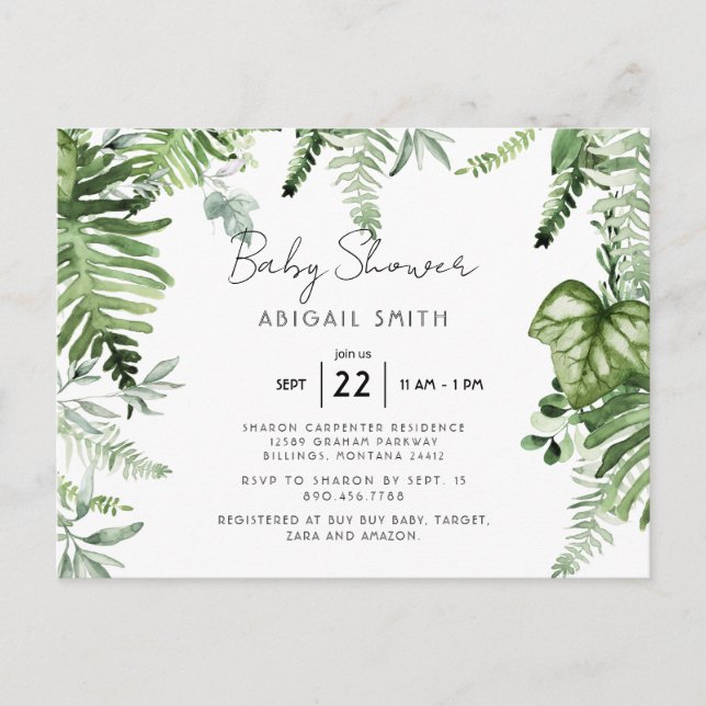 Postal Baby Shower Neutral Botánico Ivy (Anverso)
