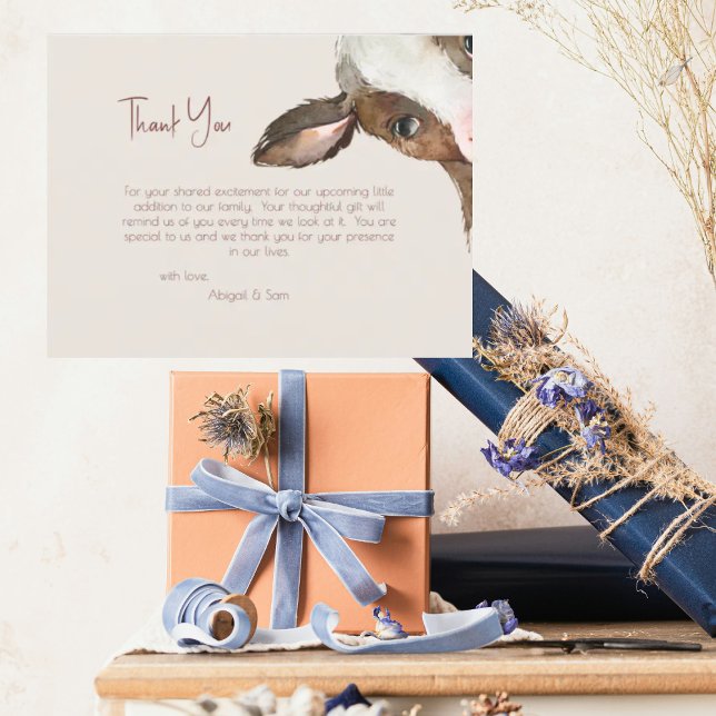 Postal Baby Shower Neutral Tones Cow Gracias (Subido por el creador)