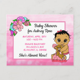 Postal Baby Shower para Chica, bebé de etnia rosada de va