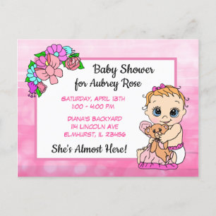 Postal Baby Shower para Chica, bebé de vaca rosada