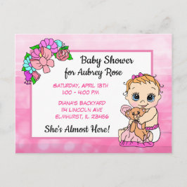 Postal Baby Shower para Chica, bebé de vaca rosada