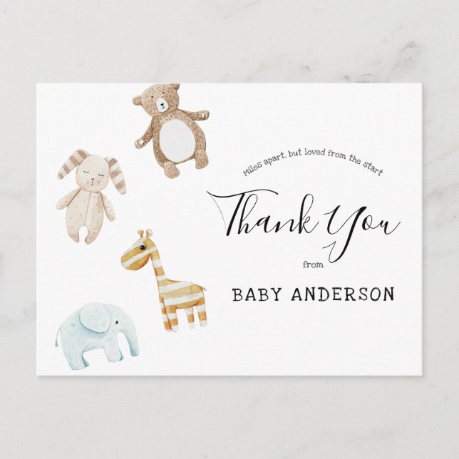 Postal Baby Shower por correo Baby Toys Gracias (Anverso)