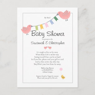 Postal Baby Shower Por Correo Chica Pink Birds