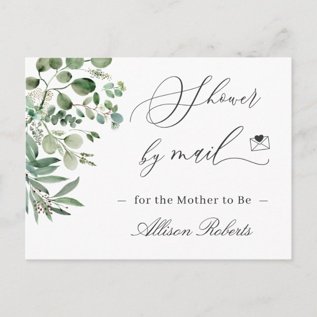Postal Baby Shower Por Correo Simple Elegante Eucalyptus (Anverso)