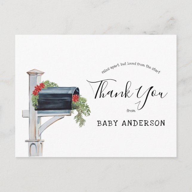 Postal Baby Shower por correo Winter Evergreen Gracias (Anverso)