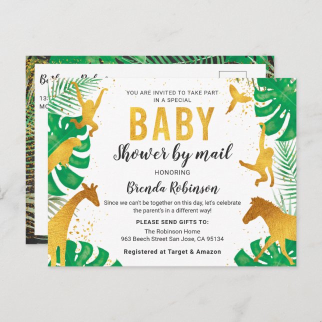 Postal Baby Shower Por Mail Boy Gold Jungle Animales Safa (Anverso / Reverso)