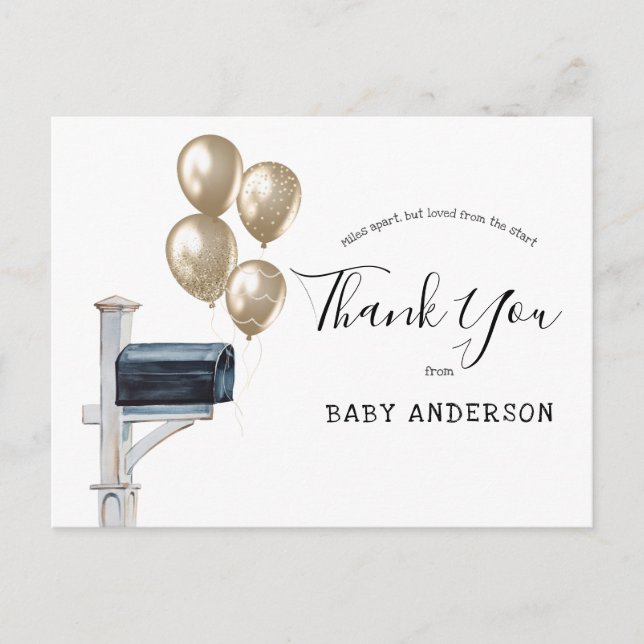 Postal Baby Shower por Mail Gold Balloons Gracias (Anverso)