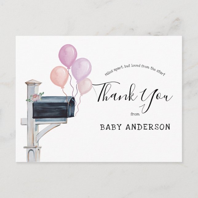 Postal Baby Shower por Mail Pink Balloons Gracias (Anverso)