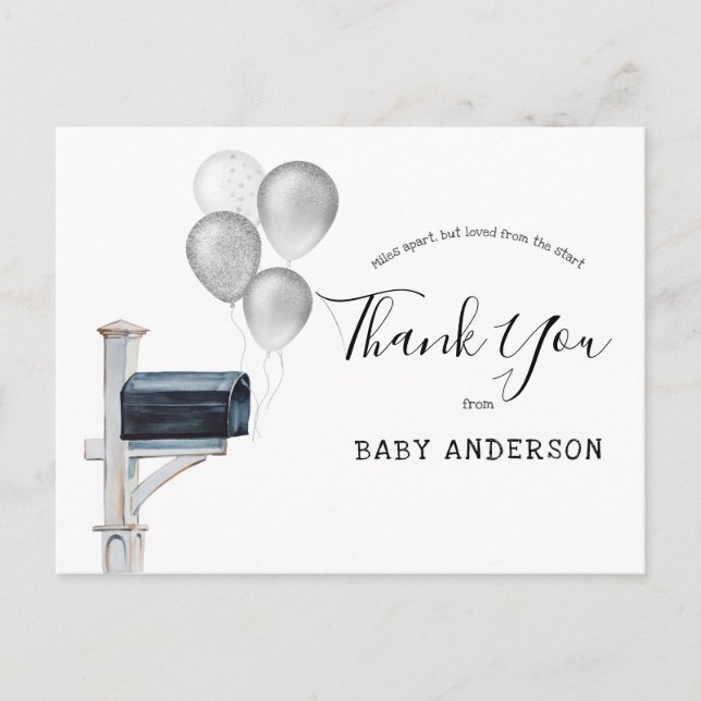 Postal Baby Shower por Mail Silver Balloons Gracias (Anverso)
