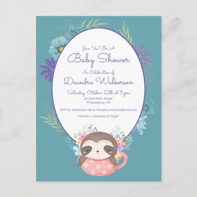 Postal Baby Shower | Postcarta de la Copa de Té de Polka  (Anverso)
