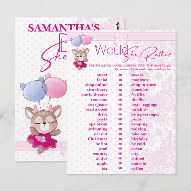 Postal Baby Shower. Predicción y consejo para bebés rosad (Anverso / Reverso)