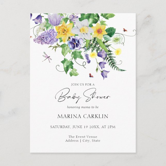 Postal Baby Shower Presupuestos Daffodils y Wildflowers (Anverso)