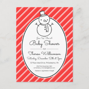 Postal BABY SHOWER Snowman Candy Cane