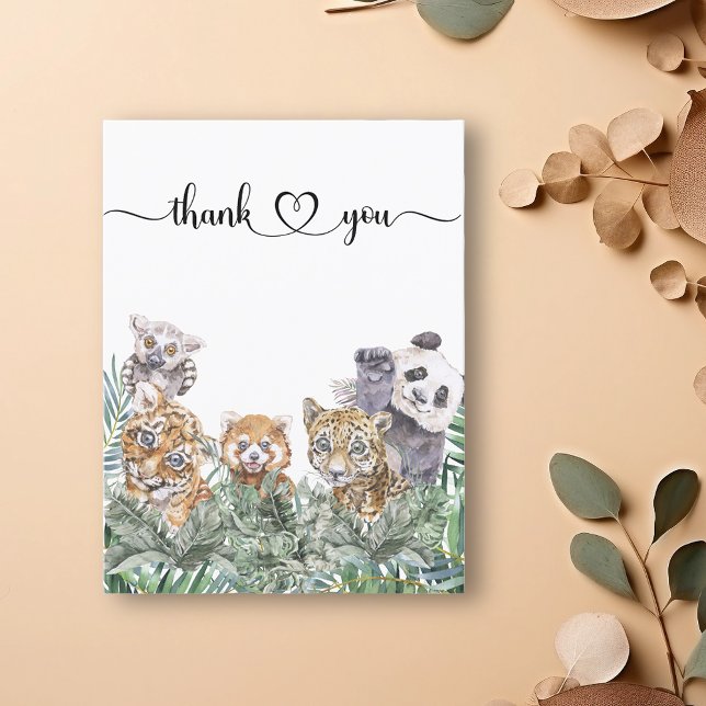 Postal Baby Shower Tropical Jungle Animals Gracias (Subido por el creador)