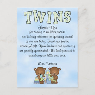 Postal Baby Shower Twys Boys Teddy Bear