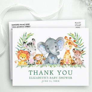 Postal Baby Shower Watercolor Safari Animals Gracias