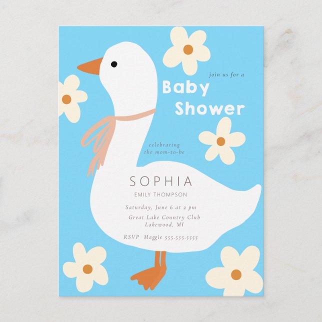 Postal Baby Shower White Goose and Daisies (Anverso)