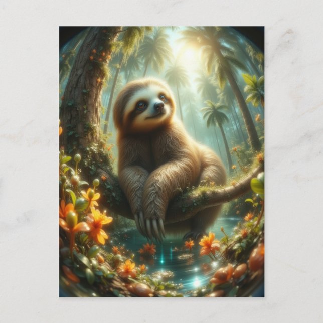 Postal Baby Sloth a la luz del sol (Anverso)