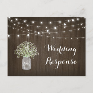 Postal Babys Breath Mason Jar Rustic Lights Wedding RSVP