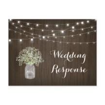 Babys Breath Mason Jar Rustic Lights Wedding RSVP