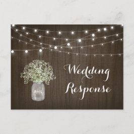 Postal Babys Breath Mason Jar Rustic Lights Wedding RSVP