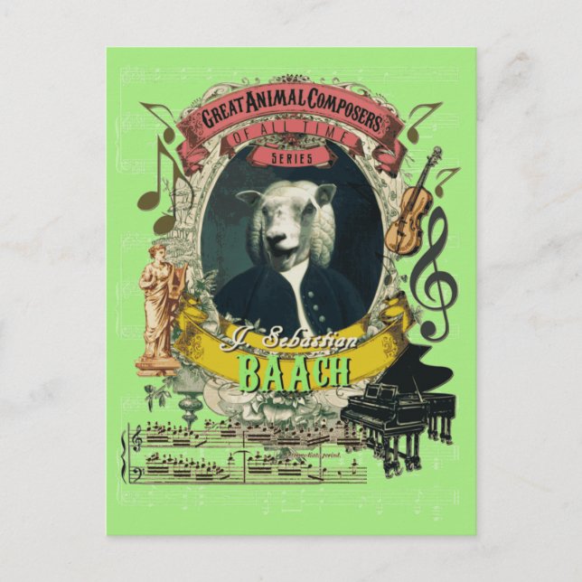 Postal Bach Funny Sheep Great Animal Composer Bach (Anverso)