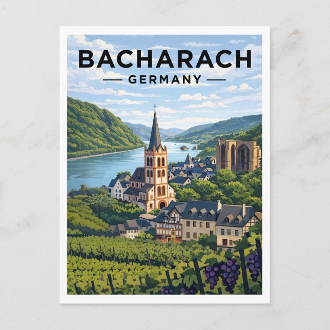 Postal Bacharach Germany Vintage Travel Art Postcard (Anverso)