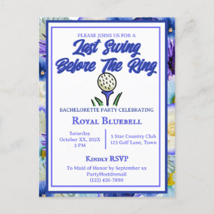 Postal Bachelorette Party Bridal Shower Golf Flores azule