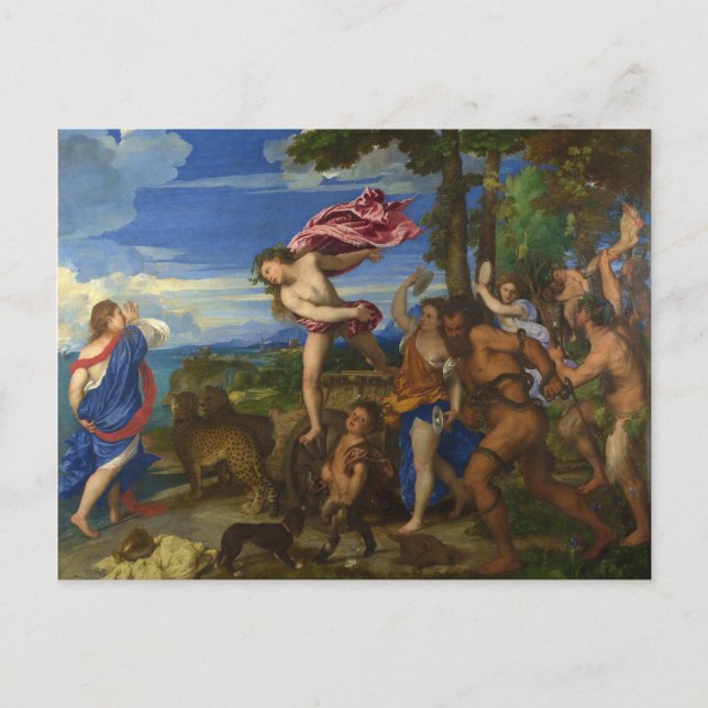 Postal Baco y Ariadna por Tiziano (Anverso)