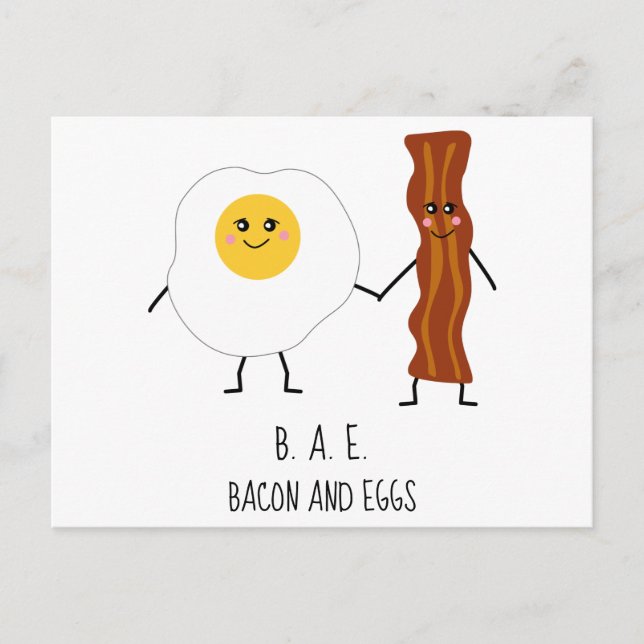 Postal Bacon & Eggs BAE Cute Kawaii Valentines (Anverso)