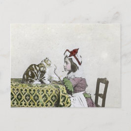 Postal Bad Kitty Victorian Tea Fiesta Vintage Little Girl