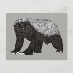 Postal Badass Honey Badger Actitud intrépida Arte Animal