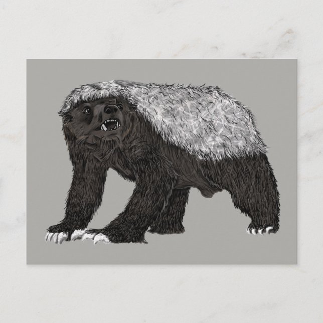 Postal Badass Honey Badger Actitud intrépida Arte Animal (Anverso)