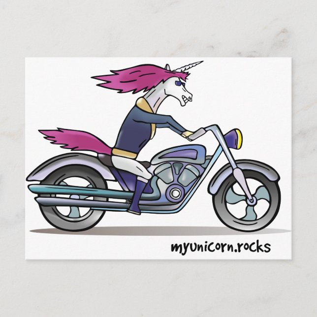 Postal Badass unicorn en motocicleta - Knallhates Einhorn (Anverso)