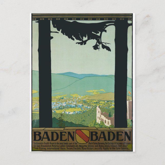 Postal Baden Baden, ciudad y alrededores, Alemania (Anverso)
