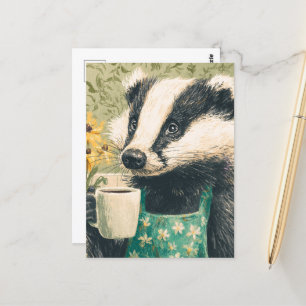 Postal Badger Adorable con café