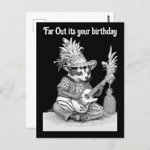 Postal Badger tocando guitarra con cumpleaños de piña