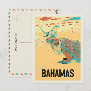 Postal Bahamas Carribia, típica iguana caribeña postca