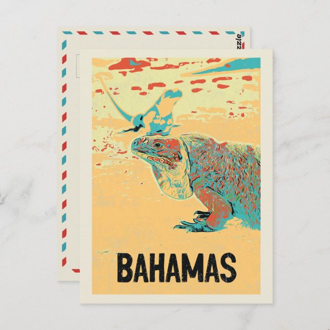 Postal Bahamas Carribia, típica iguana caribeña postca (Anverso / Reverso)
