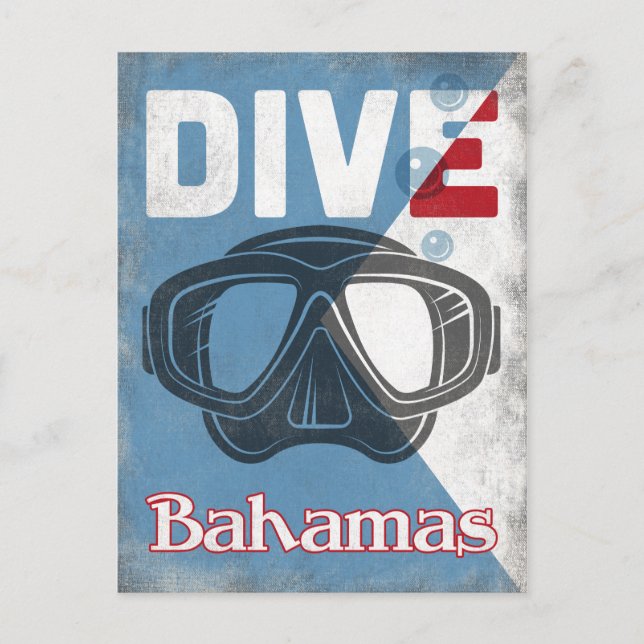 Postal Bahamas Vintage Scuba Máscara de Buceo (Anverso)