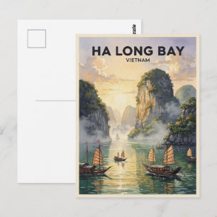 Postal Bahía de Ha Long Vietnam Viaje Vintage