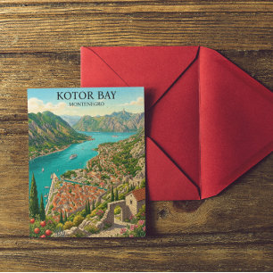 Postal Bahía de Kotor Montenegro Retro Vintage Viajes