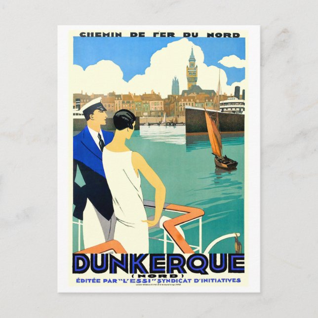 Postal Bahía de la ciudad de Dunkerque, Francia, pareja e (Anverso)