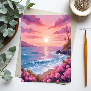 Postal Bahía de la Playa Rosada   Acuarela de agua rosa d