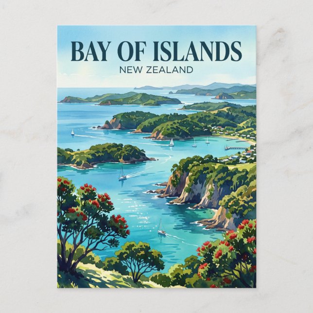 Postal Bahía de las Islas Nueva Zelanda (Anverso)