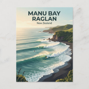 Postal Bahía Manu, rompientes de surf Raglan Nueva Zeland