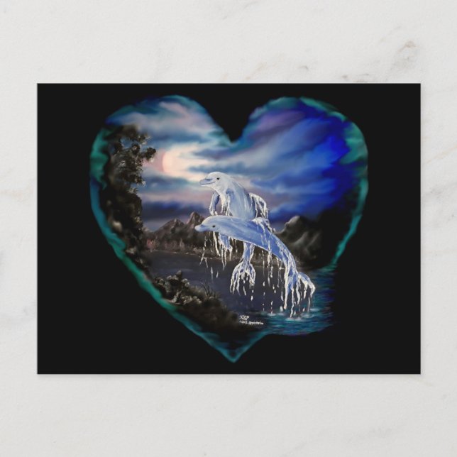 Postal Bahía por la noche, amor a los delfines (Anverso)