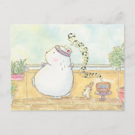 Postal baila más sé feliz oso polar conejo acuarela