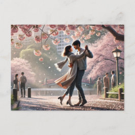 Postal Bailando en el parque Ueno en Japón en primavera